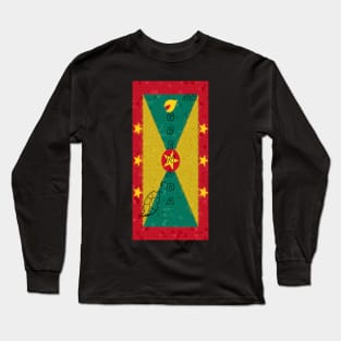 Grenada Flag Design with Map Outline and Area Code - Soca Mode Long Sleeve T-Shirt